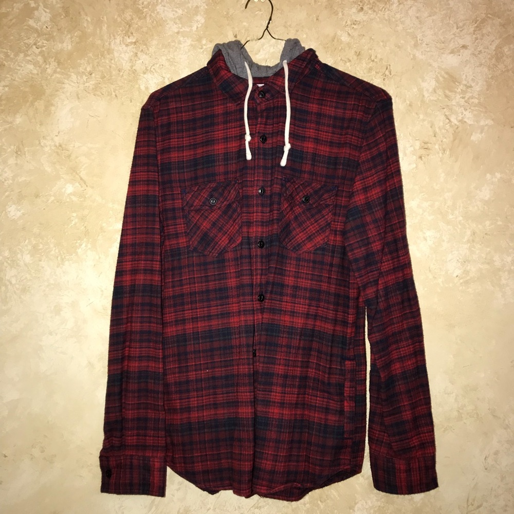 44MM Red Plaid with grey hoodie/button down